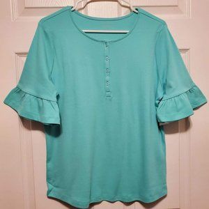 NEW Appleseed's Women's Blue Bell Sleeve Top w/ Buttons - M
